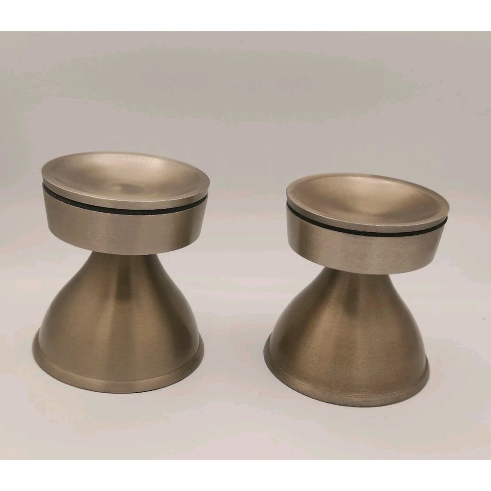 Pier One Set Of 2 Candle Holders Metal Brushed Metallic Minimalist‎